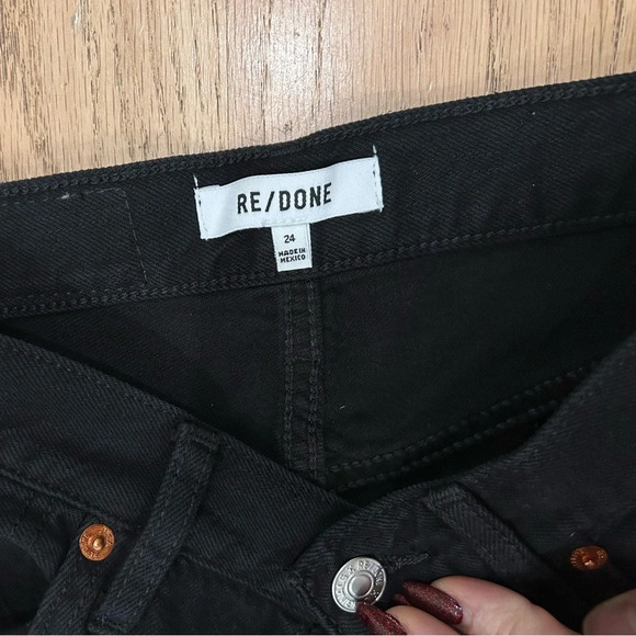 Re/Done 70s Stove Pipe Ultra High Rise Wide Leg Jeans Black Denim Size 24 $298 - Picture 9 of 13